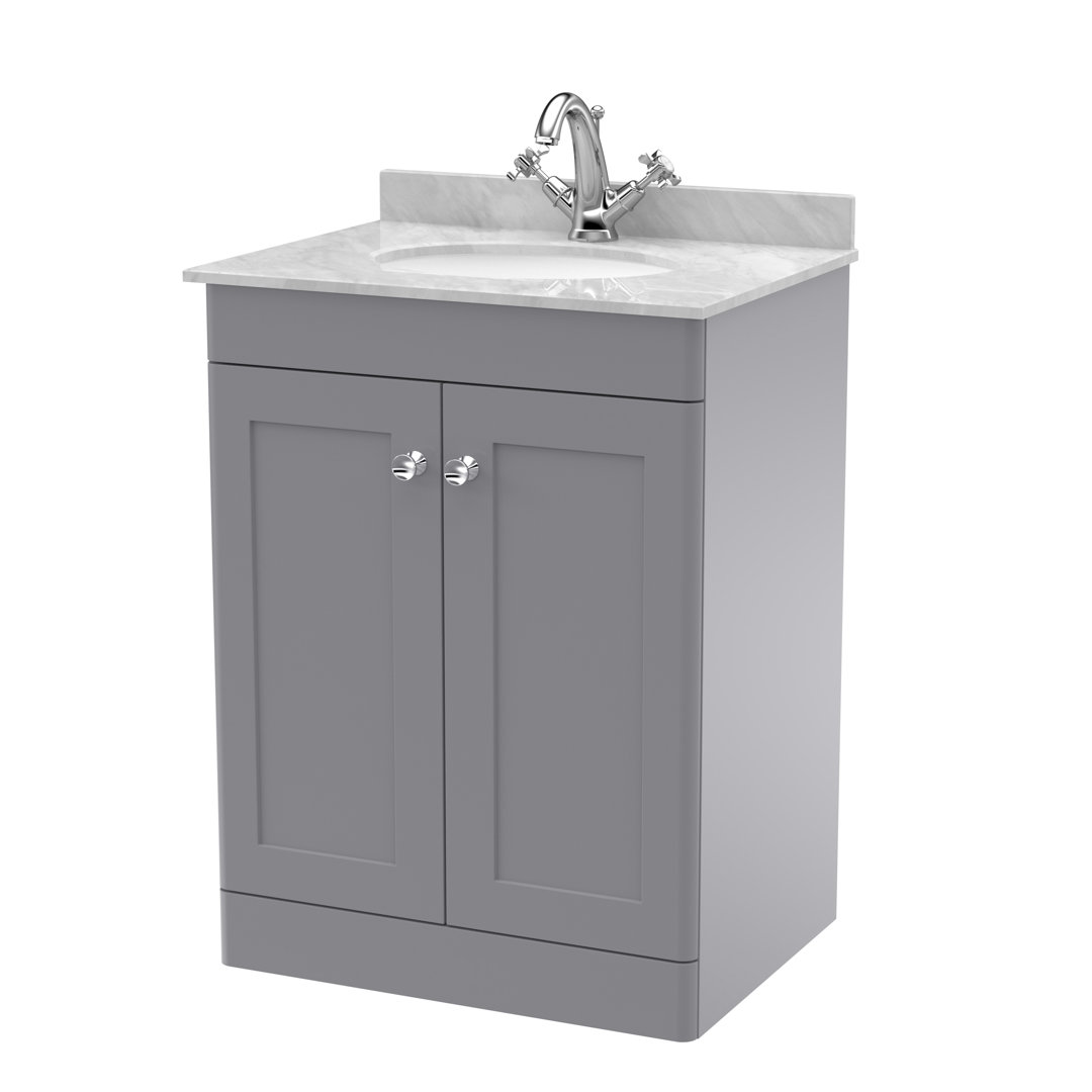 Nuie 600mm Floor Standing Vanity - 2 Door, Satin Grey, Marble Top - Image 2