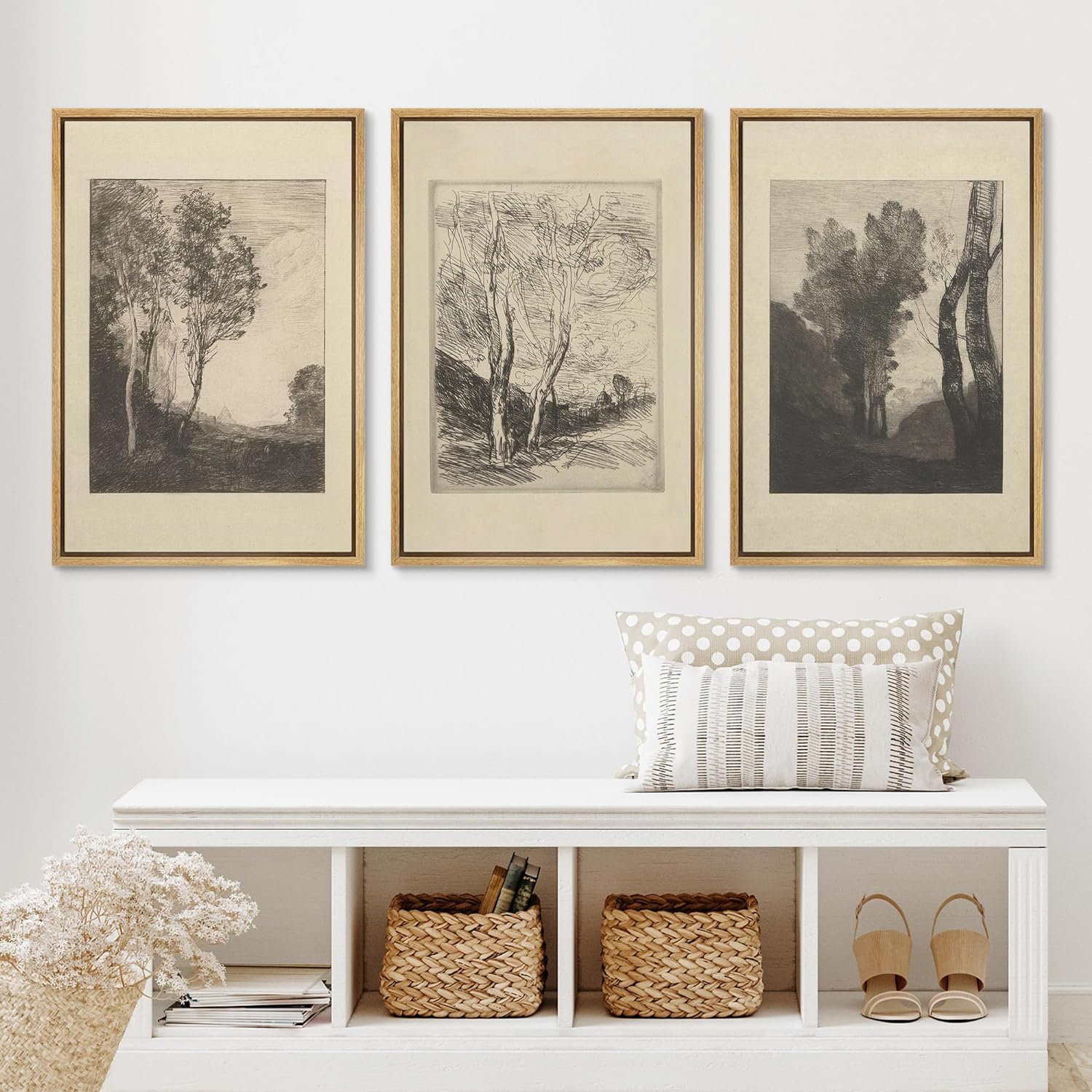 IDEA4WALL Duotone Vintage Trees Forest Sketch Rustic Landscape Framed Canvas 3 Pieces Painting Print Wall Art & Reviews | Wayfair