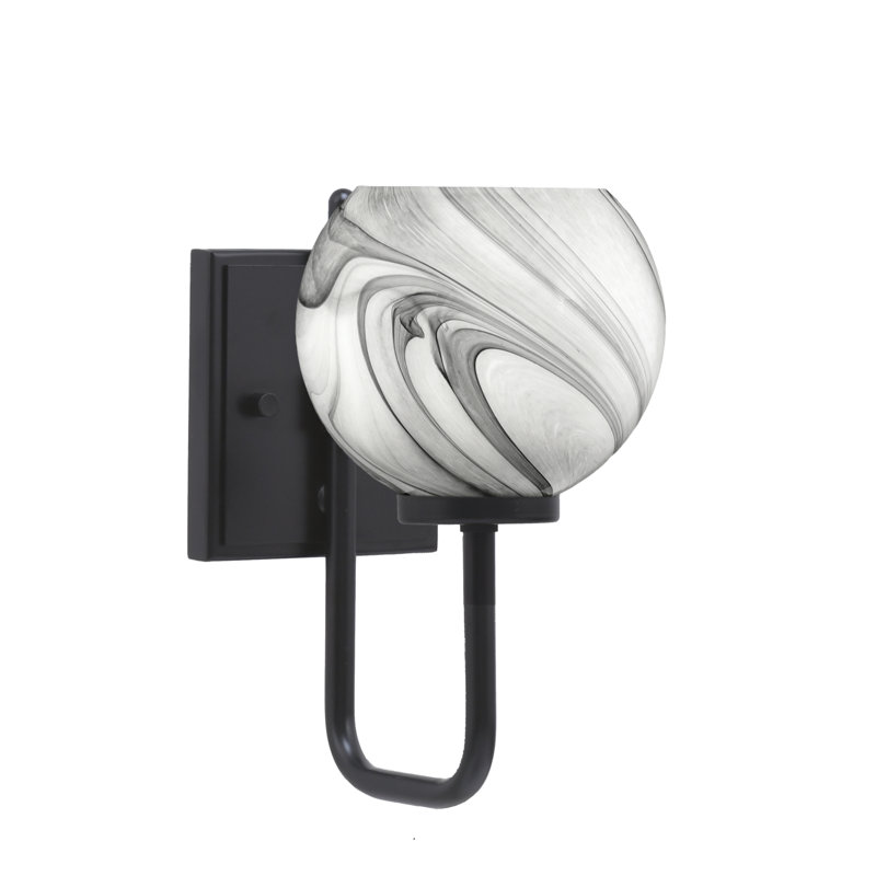 Amarmula 1 Light Wall Sconce, Matte Black Finish, 5.75" Onyx Swirl Glass, Black