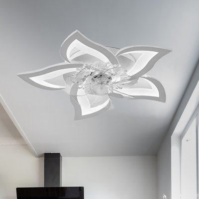 Ventilateur de plafond moderne 27 po avec 6 vitesses, éclairage tricolore, fonction réversible et fonction à intensité variable pour les salons