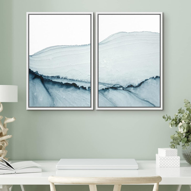 «Blue Paint Stroke Wave Collage Abstract Shapes Modern Art Rustic Relax Calm», 2 pièces, Blanc, H 36 po x l 24 po