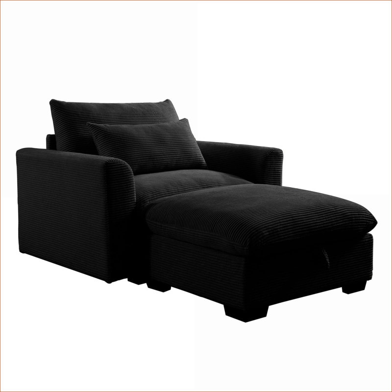 Canapés-lits, canapé modulaire à assise profonde moderne avec repose-pieds de rangement, pour salon, bureau, appartement | Noir | Velours côtelé