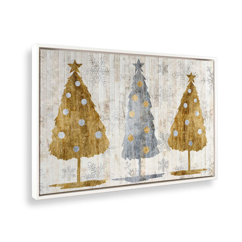 Imprimé d'arbres de Noël métalliques, Cadre blanc, H 20,75 po x l 30,75 po x P 1,75 po