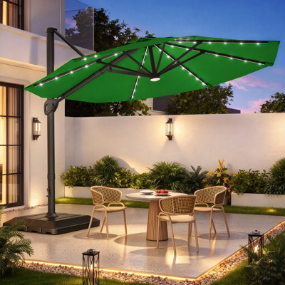 Parasol en porte-à-faux à DEL en aluminium 11 pi avec base pour terrasse