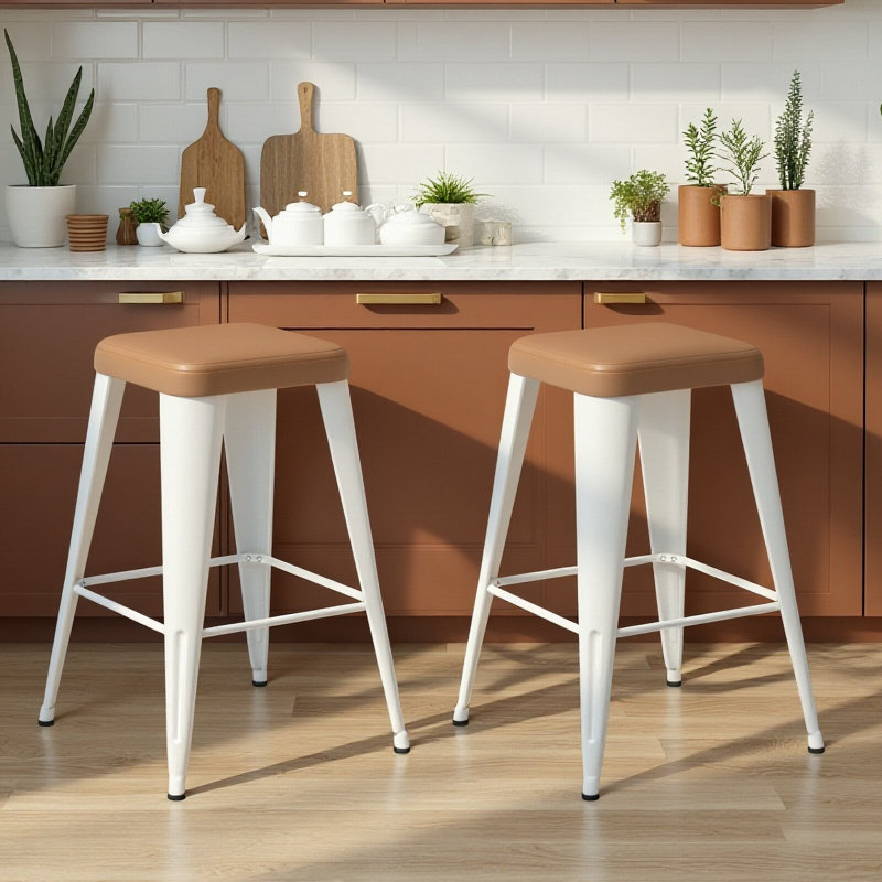 Upholstered Seat Stools with Metal Frame, Black, Bar Stool (30" Seat Height), 2