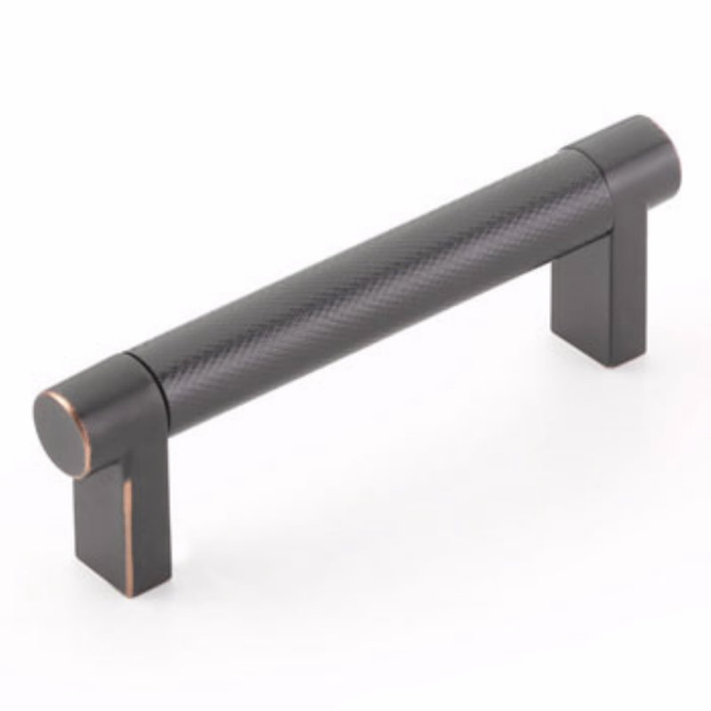Emtek Select Cabinet Pull 3-1/2" C-C, Rectangular Stem, Knurled Bar, Oil Rubbed Bronze