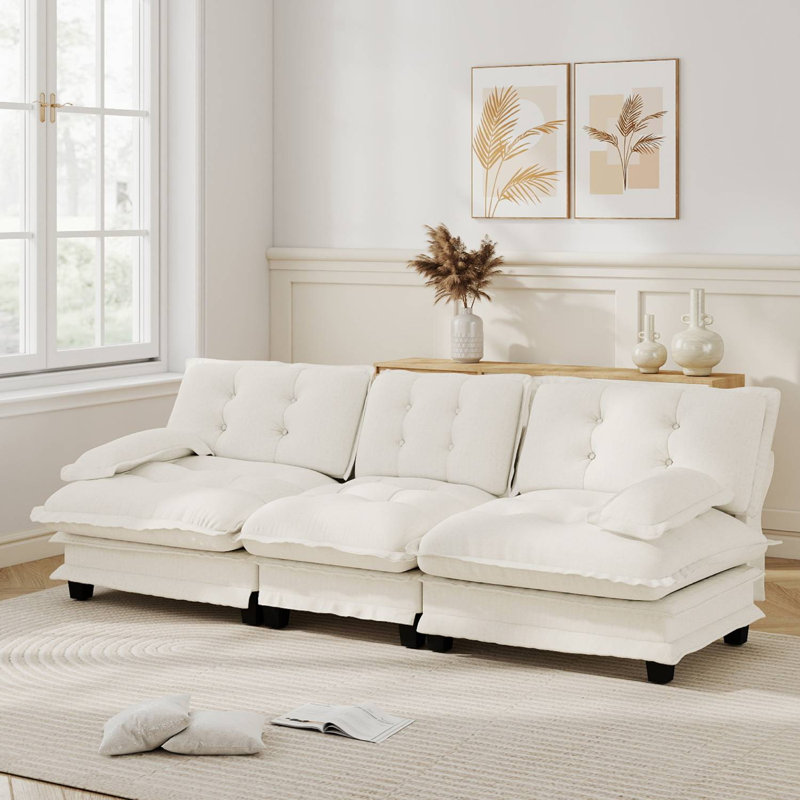 Canapé rembourré moelleux en chenille Cloud, H 35,4 po x l 107,8 po x P 33,8 po, Beige