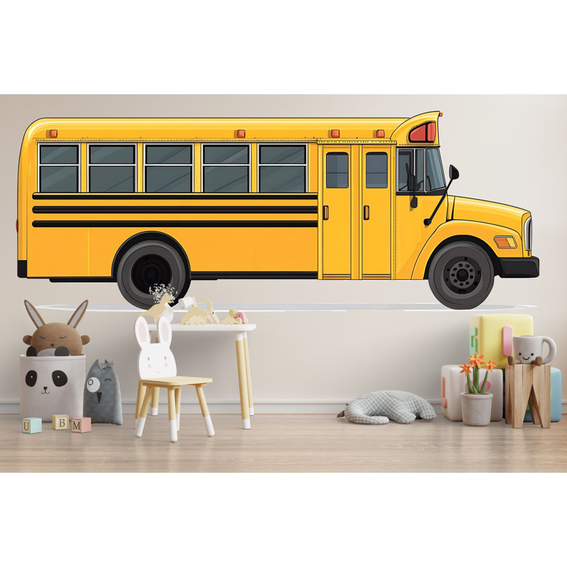 Art mural d'autobus scolaire, décor de transport pour enfants, art mural de chambre d'autobus scolaire jaune 180Mv