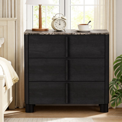 31.5"W Oversized Nightstand with 3 Drawers and Marble-Look Top