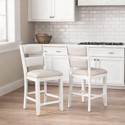 Échelle blanche en bois avec siège rembourré et ensemble de 2, comme photo, détail en bois massif pour la salle à manger
