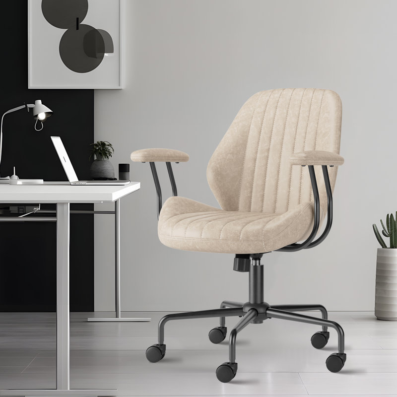 Viola Ergonomic Suede Task Chair with Padded Arms, Beige