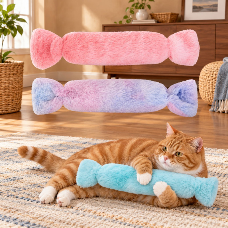 Ensemble de 3 coussins à herbe à chat en forme de bonbon avec papier crissant pour chatons d'intérieur