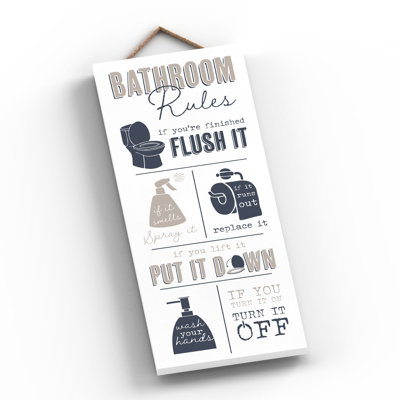 Bathroom Rules - Unframed Typography on Wood