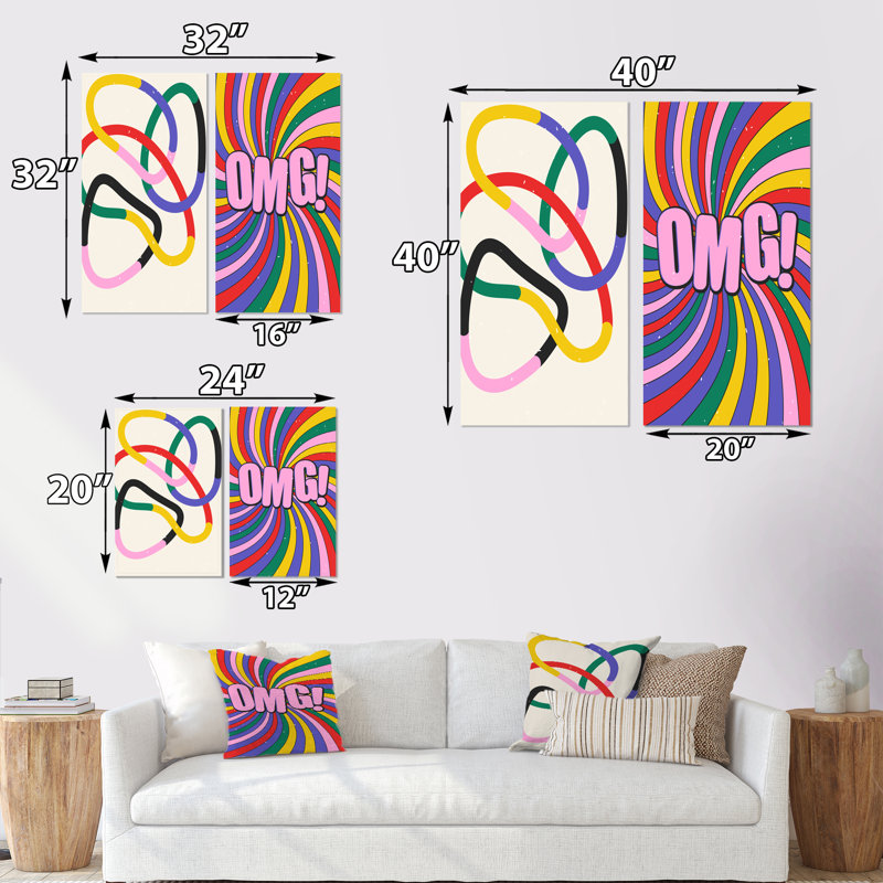 «Retro Abstract Minimal Colorful Geometrics II», ensemble de 2 reproductions, H 20 po x l 24 po x P 1 po, Toile tendue