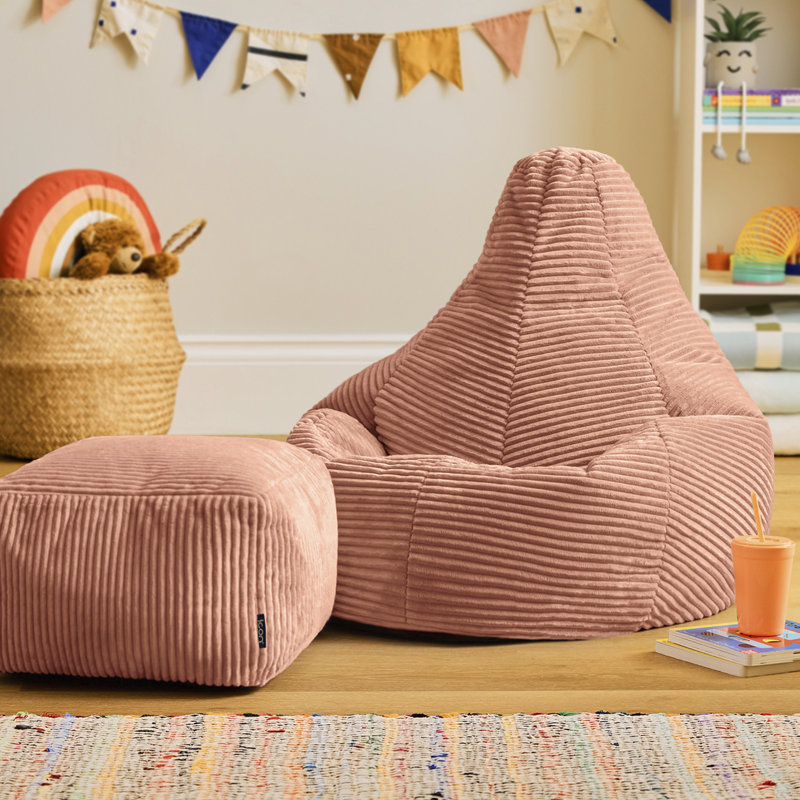 icon Kids Dalton Cord High Back Bean Bag and Mini Square Footstool, Teal, Pink