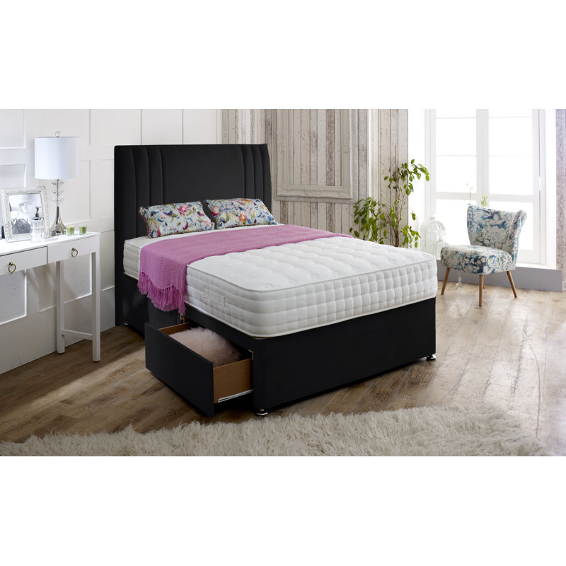 Jacklyn Divan Bed Base, Black, Single (3'), 2 Drawers