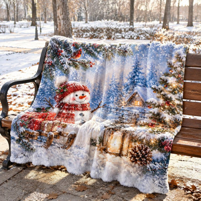 Christmas Snowman Throw Blanket, Cozy Plush Blanket for Sofa Couch Bed, Winter Holiday Fleece Blanket for Home Decoration