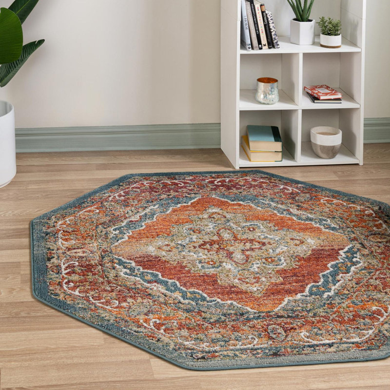 Tapis oriental rouille Alresford, Octogone 5 pi 1 po x 5 pi 1 po