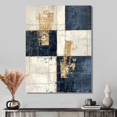Minimalist Beige And Blue Cubism Balance I - Abstract Metal Wall Decor, Abstract Cubism Metal Print