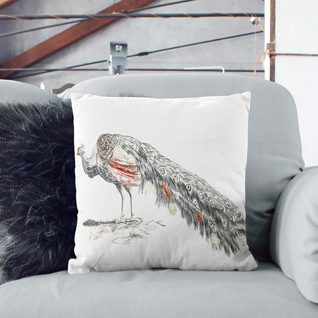 Illustration of a Peacock by Johan Teyler Cushion with Filling