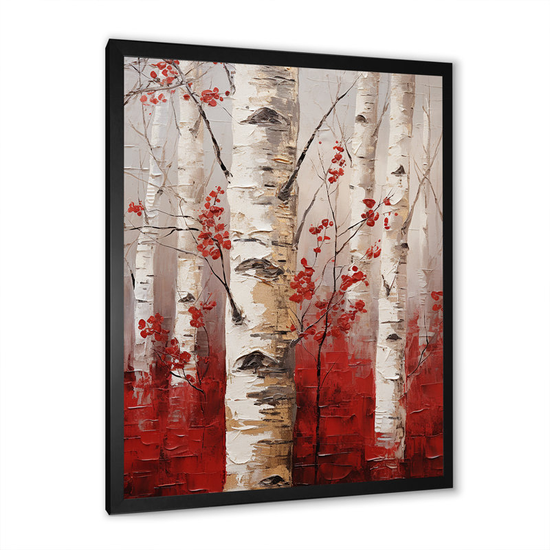 «White and Red Birch Wood In Winter V», impression sur toile de bouleau, H 20 po x l 12 po x P 1 po, Cadre simple noir