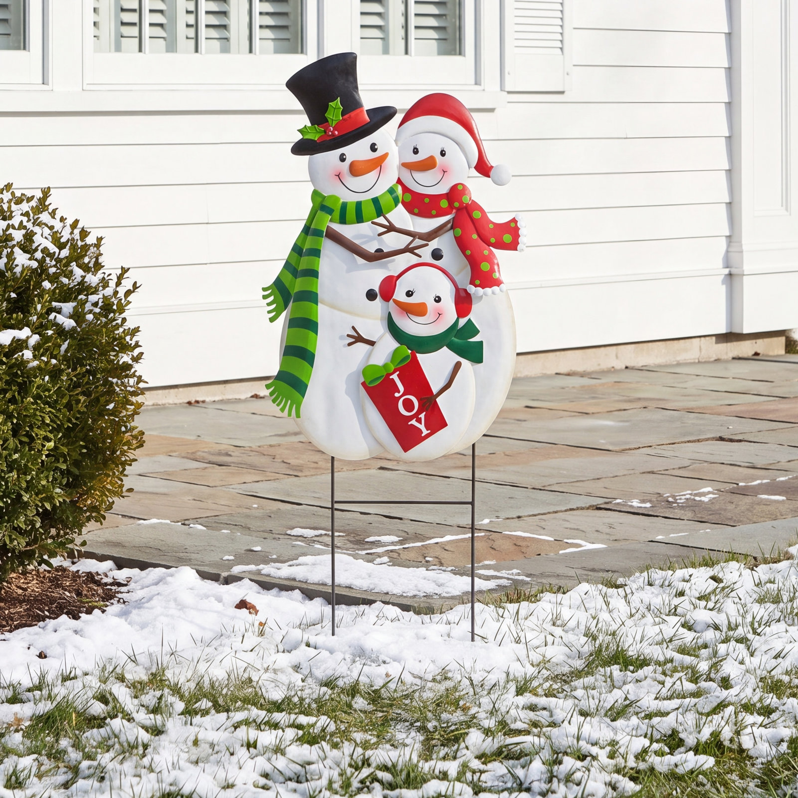 Metal Snowman Family Yard Stake