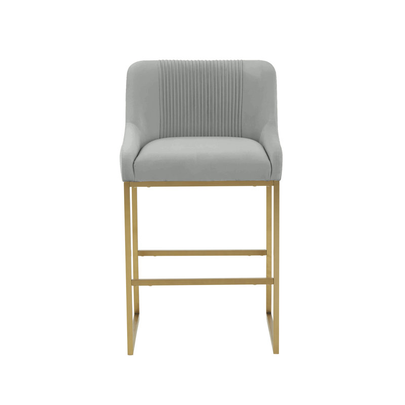 Robicheaux Pleated Velvet Counter Stool, Gray