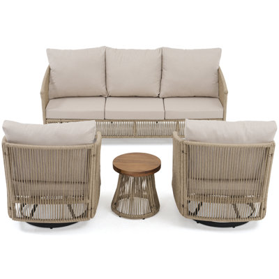 Outdoor 5-person Wicker Sofa With Cushion