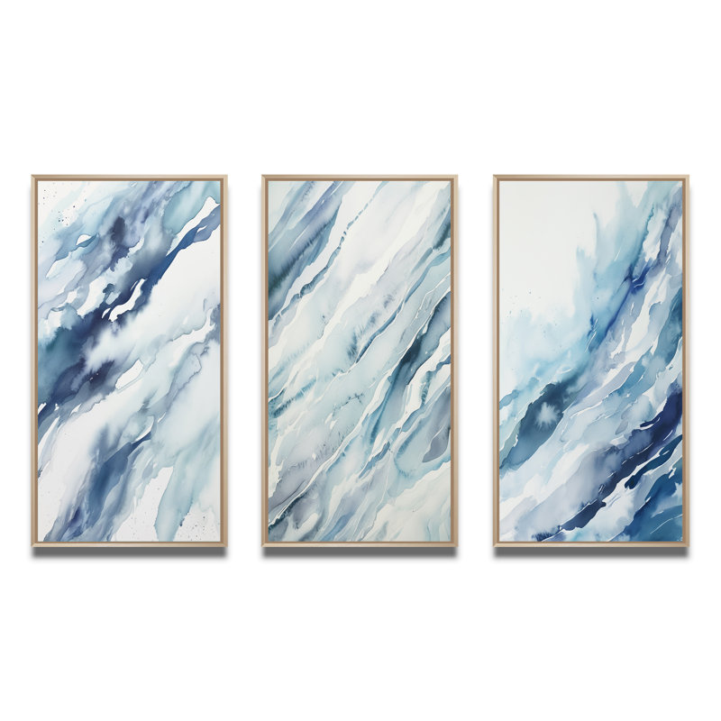 Tourbillon bleu - ensemble de 3 impressions, Cadre naturel flottant, H 20 po x l 36 po