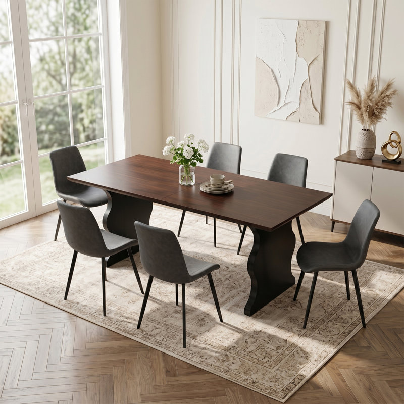  Table de salle à manger rectangulaire Kincannon, 7 pièces : table, 6 chaises, Gris