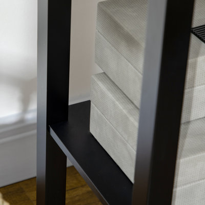 29" Black Side Table With Drawer And Shelf. Living Room Essential. Stores Magazines, Photos. Elegant Look Matches Any Theme. Crafted Stable . Tipping Included. Elevated Base Prevents Water Damage.