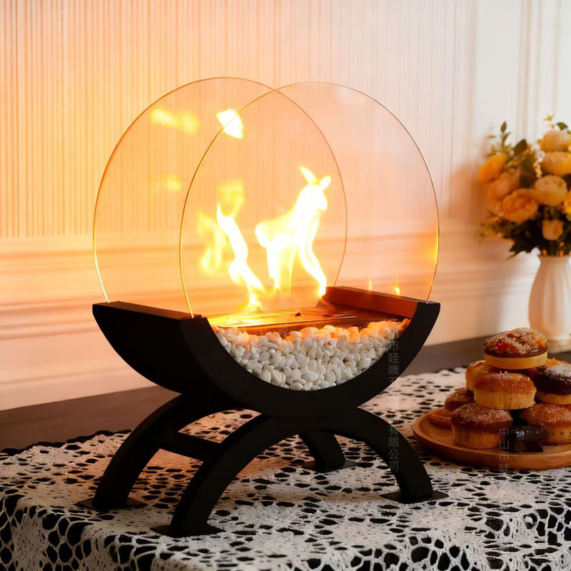  Round Glass Large Tabletop Fireplace Portable Fire Bowl Pot Clean Burning Fire Pit Indoor Outdoor Patio Parties Events