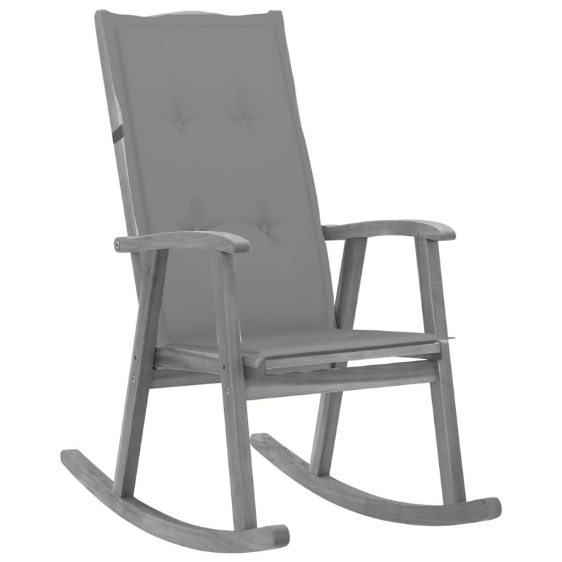 Chaise berçante d'extérieur avec coussins en bois d'acacia massif, gris, Anthracite