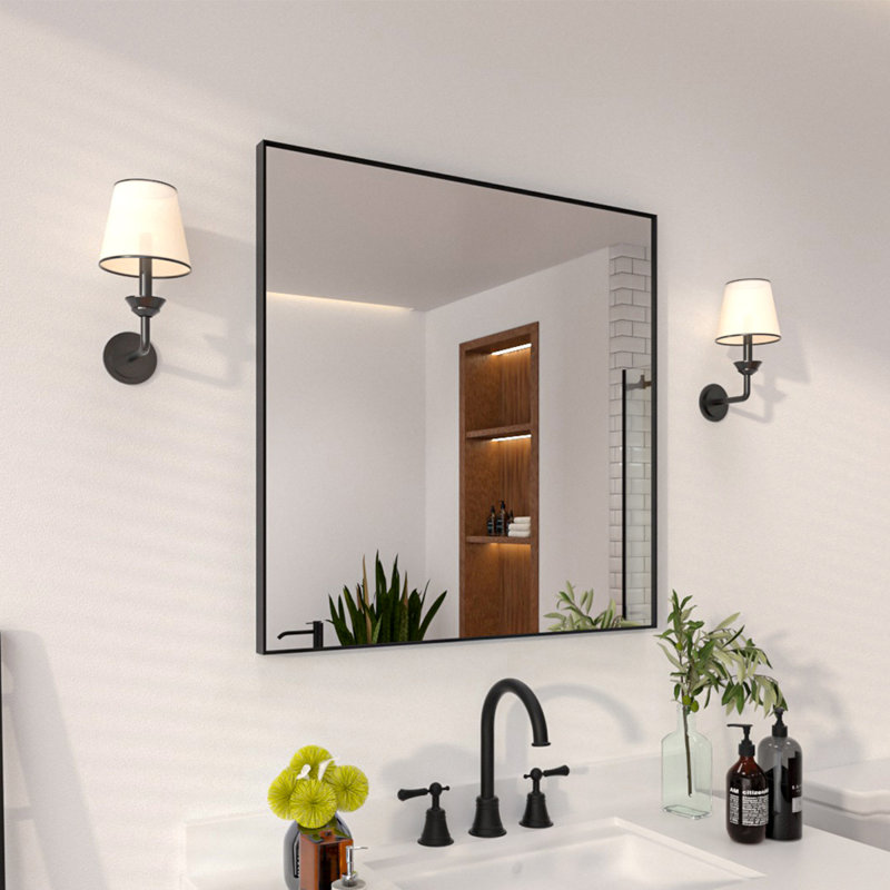 1.3" Thick Rectangle Metal Framed Bathroom Vanity Mirror, Decorative Mirror Wall Mirror with Tempered Glass, 30" x 30"