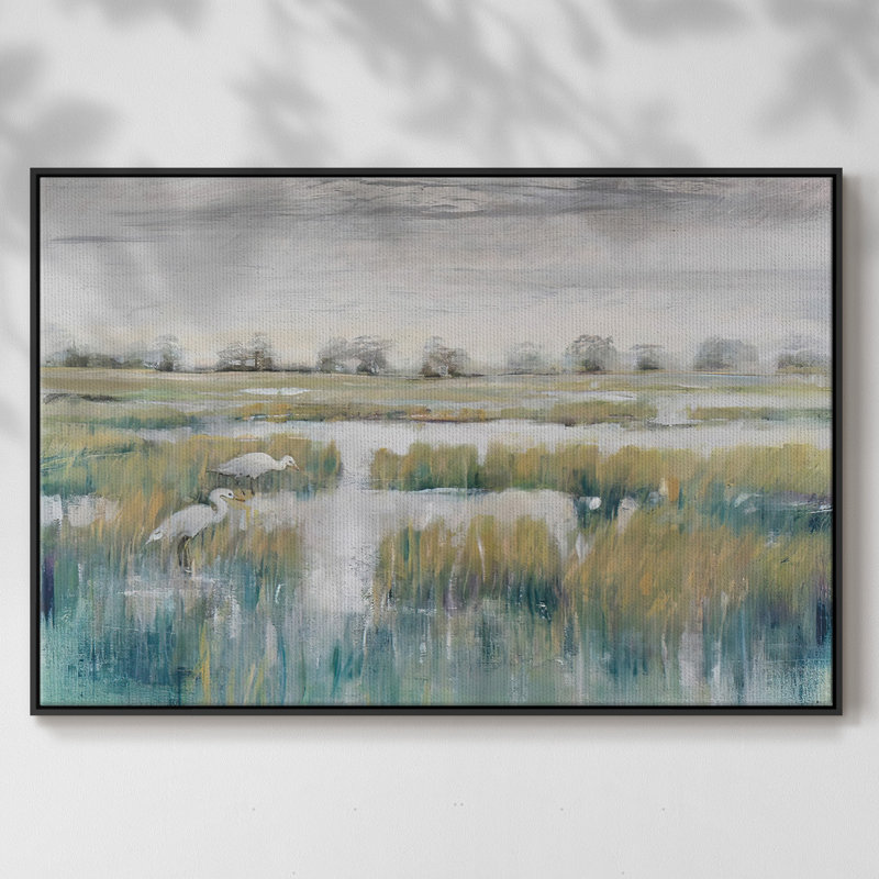 Marshland View V, reproduction d'art sur toile, Cadre noir, H 27 po x l 41 po x P 2 po