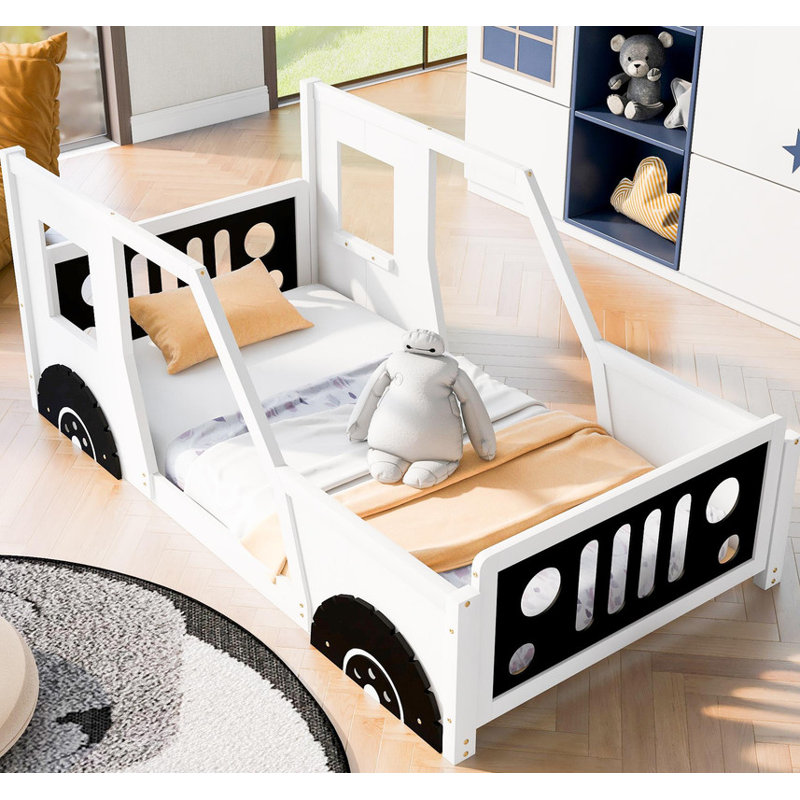 Confortable lit plateforme simple Classic Car Design, Lit simple, Blanc/Noir