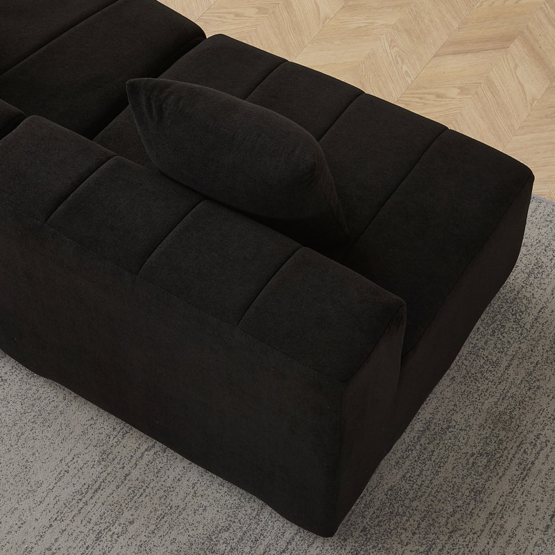 Canapé incurvé modulaire avec coussins, L 175 po, Chenille noir