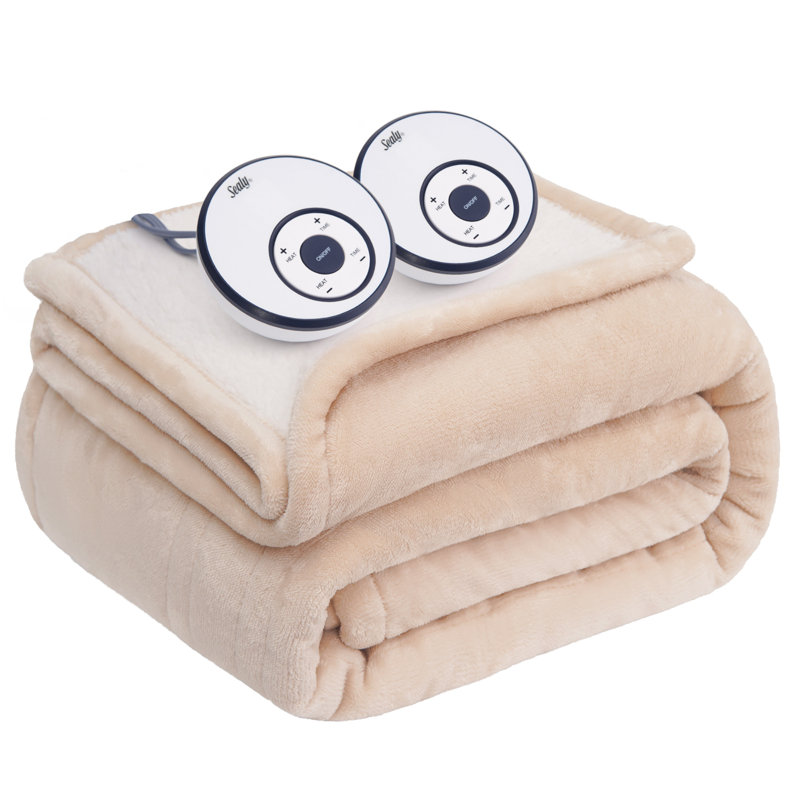 Couverture chauffante en flanelle et en sherpa SEALY, Blanc, Très grand lit