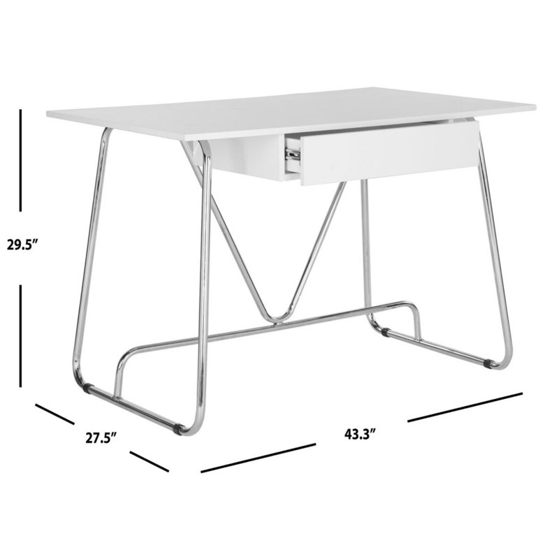 Levander Metal Base White Desk – Contemporary Chrome-Leg Minimalist Furniture for Home, or Office 
