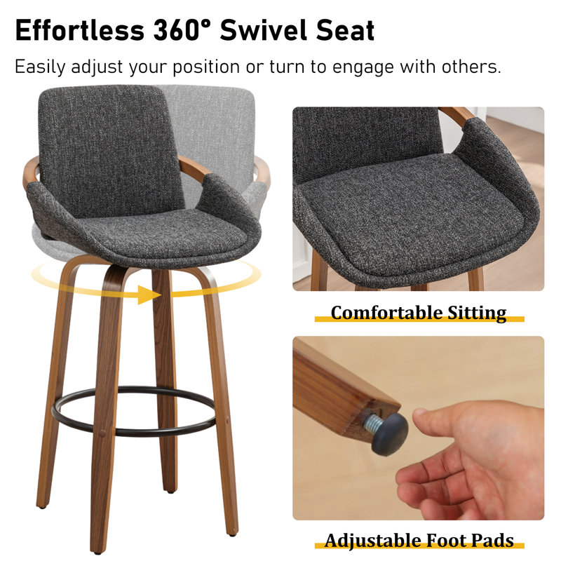Carruth Swivel Upholstered Counter&Bar Stool, Gray, Bar Stool (30" Seat Height)