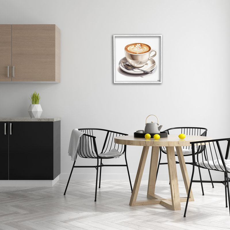Espresso Latte with Pattern Framed Giclee Art by RB, 24" H x 24" W, Coastal White Framed Giclee