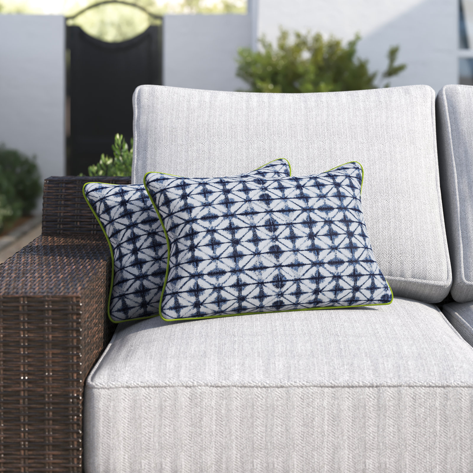 Gideon Geometric Indoor/Outdoor Lumbar Throw Pillow, 12" x 18", Macaw Green