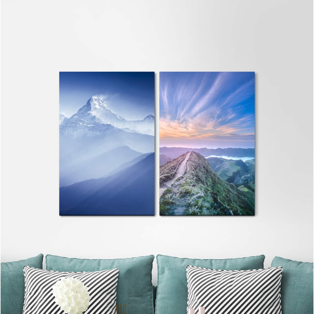 2-tlg. Leinwandbilder-Set - Fotografie „Hiking Trail Mountain Peaks Himalaya Nature Harmony Meditate”