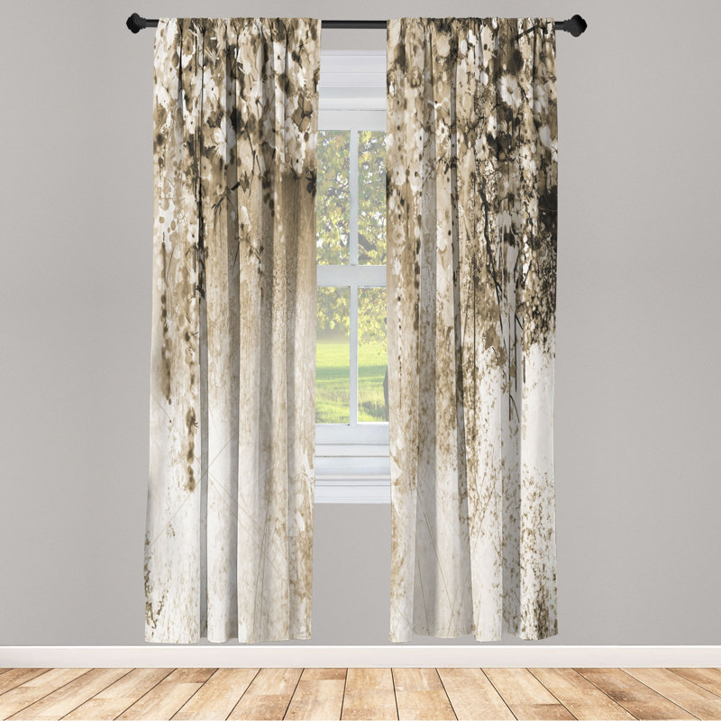 Microfiber Floral Semi-Sheer Rod Pocket Curtain Panels, 28" W x 84" L, Brown/White