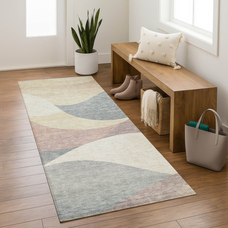 Premium Machine Washable Mayfield  swirls Rug, Beige, 2'3" x 7'6" Runner