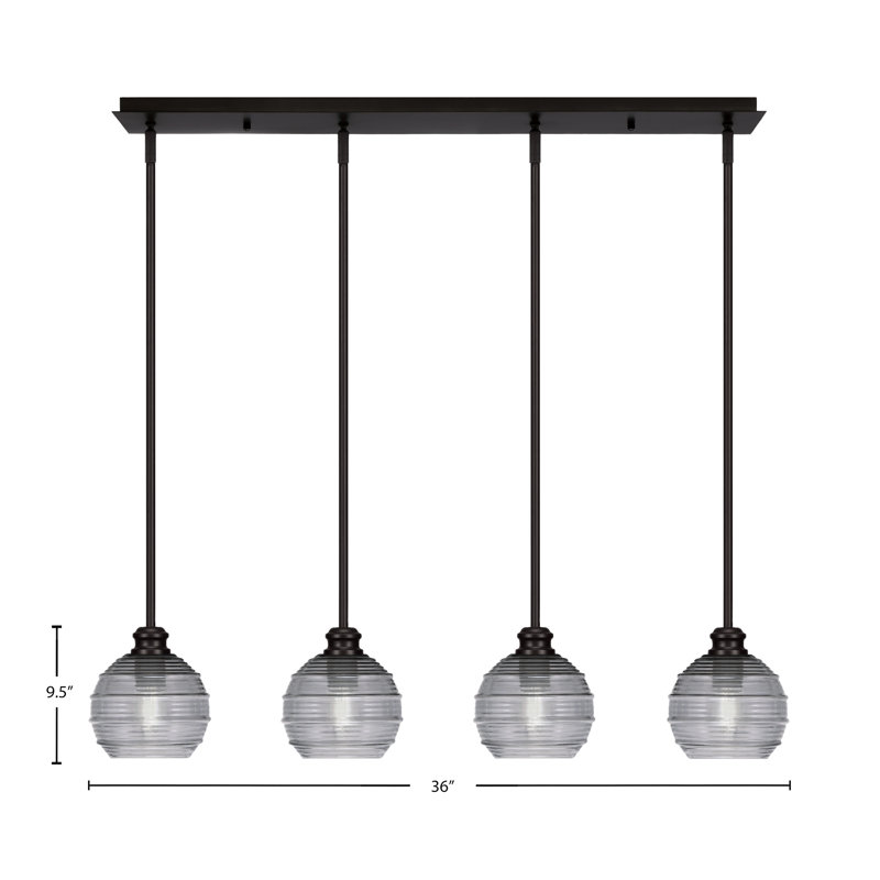Luminaire suspendu linéaire 4 lumières avec verre de 6 po Edge, Fumée nervurée, Espresso