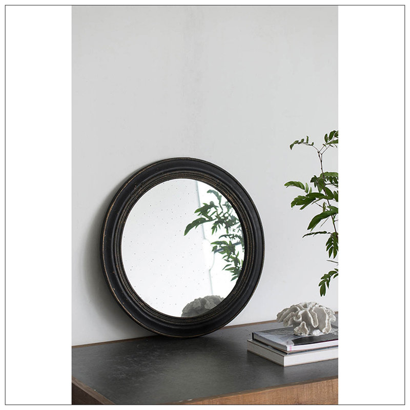 Circle Wall Mirror With Wooden Frame, Antique Classic Accent Mirror, For Living Room, Foyer, Bathroom, Office
