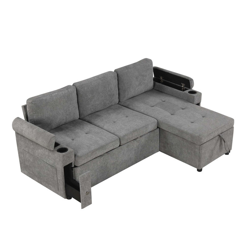 83.5" L-Shaped Sofa Couch Convertible Sofa Bed Sectional Sofa With Ample Storage Space, Two Cup Holders And Two USB Ports For Living Room