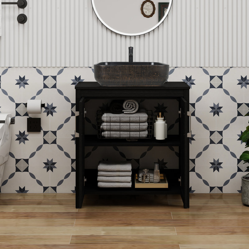 Meuble-lavabo simple 30 po avec lavabo moderne autoportant, Noir