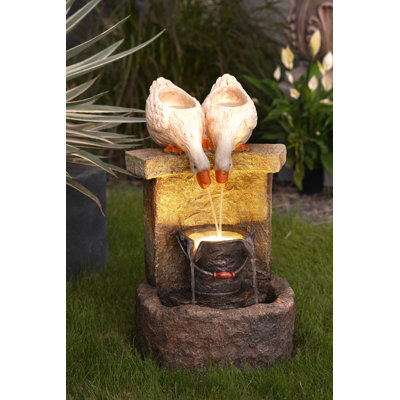 Levasseur 27.76''H Farmhouse Goose Outdoor Water Fountain with LED Light, Rustic Garden Waterfall Fountain